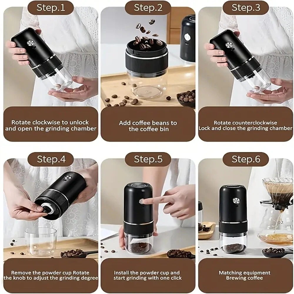 IPRee Electric Coffee Bean Grinder Ceramic Grinding Core Wireless Adjustable Automatic Electric Coffee Grinder Handheld Home — view 7