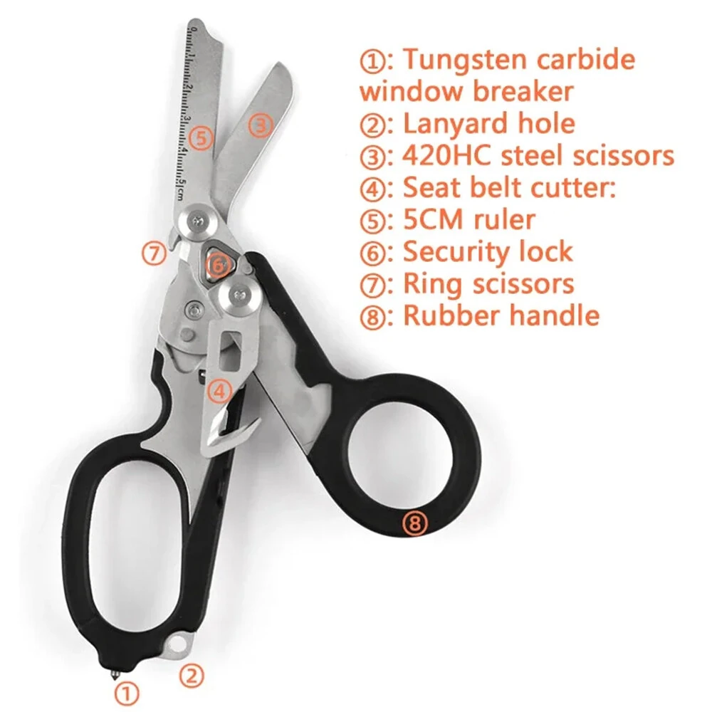 IPRee Foldable Tactical Medical Scissor Emergency Rescue Shear First Aid Kit Scissors Plier Outdoor Survival EDC Tool Gear — view 8