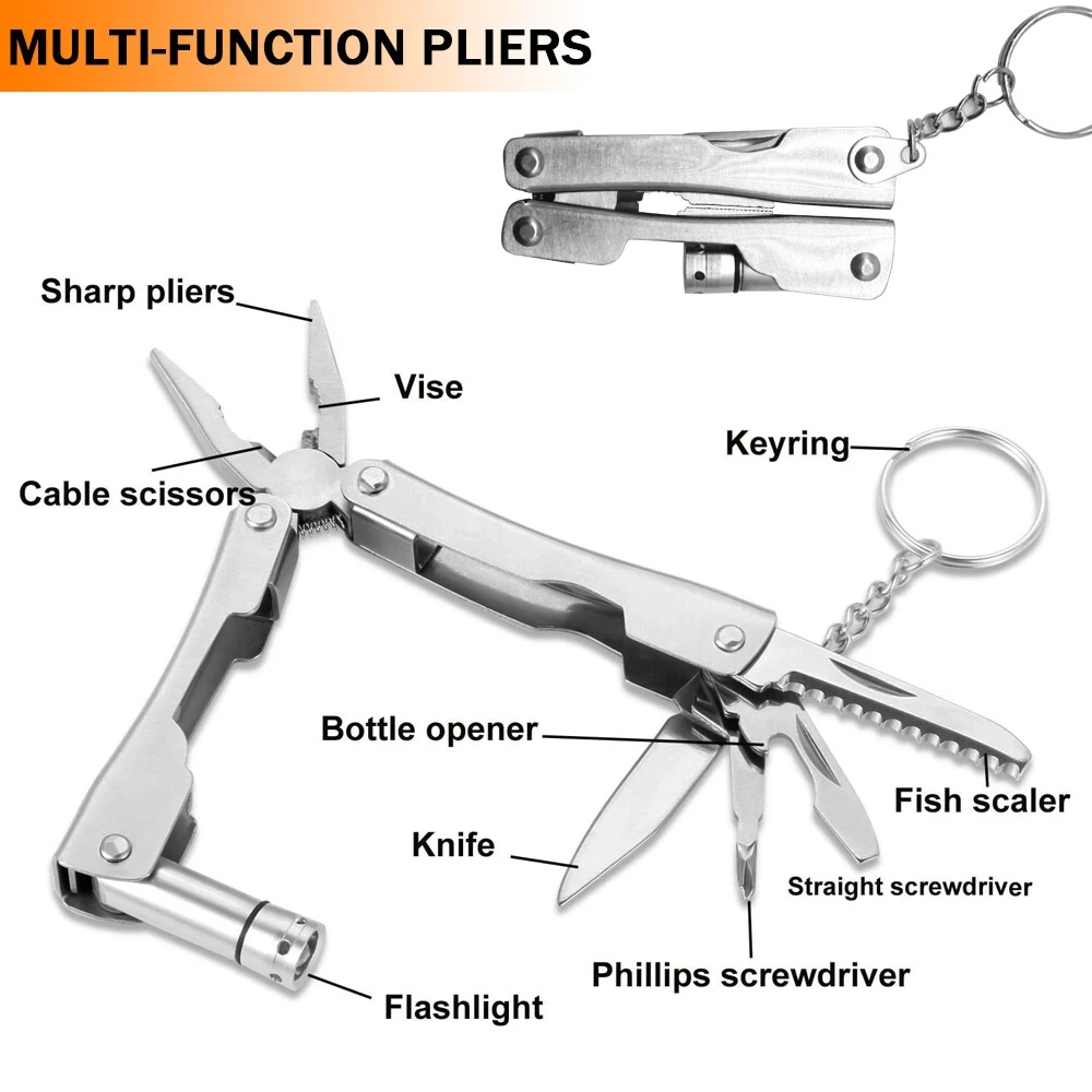 IPRee Labor Saving Mini Multitool Pliers with Led Light Lightweight Folding Pliers Antirust Stainless Steel Outdoor Tools Hiking — view 2