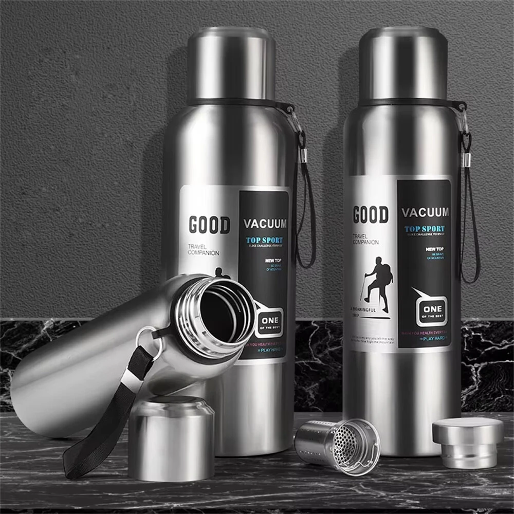 IPRee Large Capacity 1000ml/2000ml Cold Thermal Thermos Tumbler Stainless Steel Insulated Tea Coffee Water Bottle Insulation Flask Pot Travel Mug — view 2