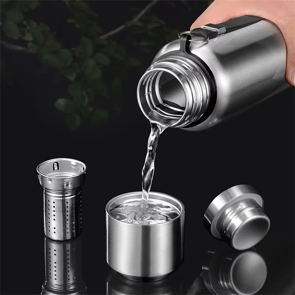 IPRee Large Capacity 1000ml/2000ml Cold Thermal Thermos Tumbler Stainless Steel Insulated Tea Coffee Water Bottle Insulation Flask Pot Travel Mug — view 7