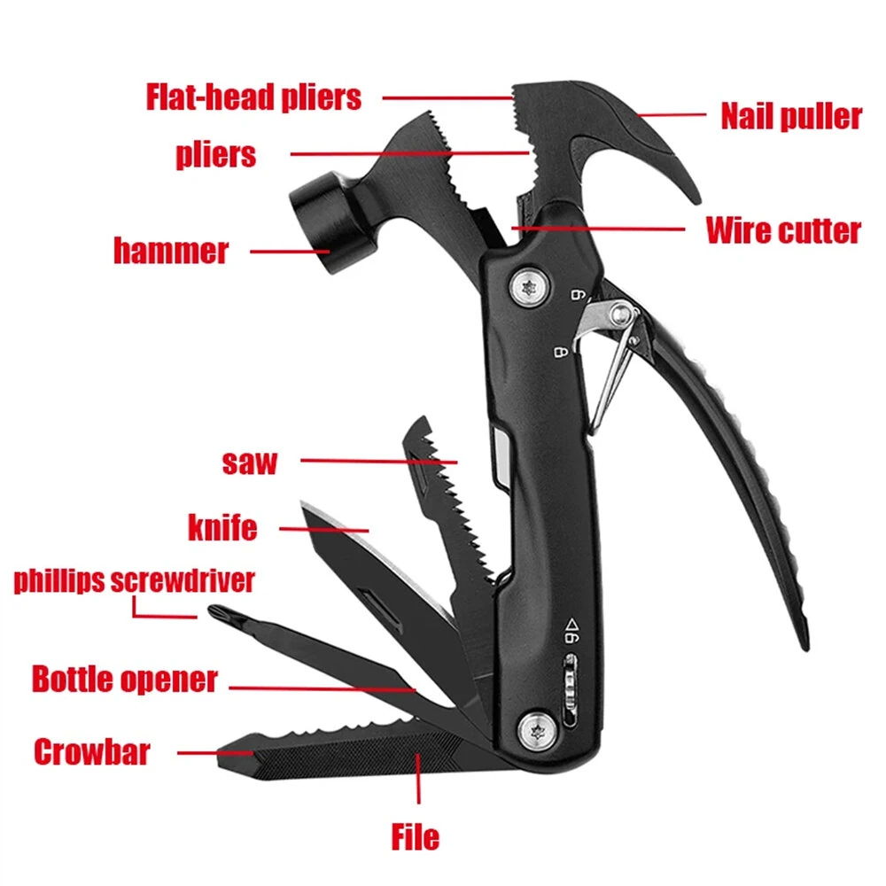 IPRee Multi-Functional Claw Hammer Sheep Horn Hammer, Convenient Camping Combination Small Tool, Stainless Steel Pliers  for Outdoor and DIY Use — view 7