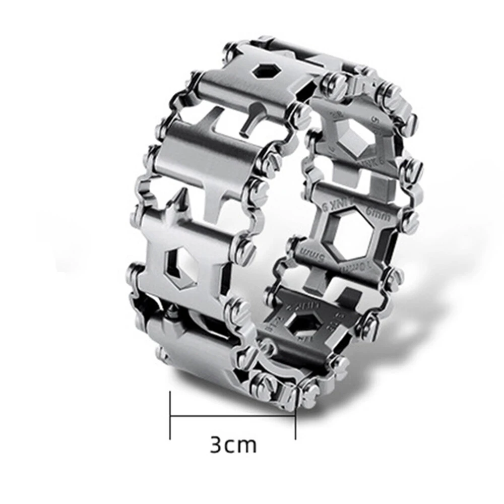 IPRee Multifunctional Bracelet Tool Stainless Steel Outdoor Bracelets 29 in 1 Bolt Screwdriver Bike Wrench Watch Strap Tools Kit — view 10
