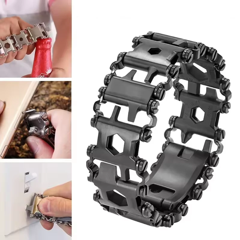 IPRee Multifunctional Bracelet Tool Stainless Steel Outdoor Bracelets 29 in 1 Bolt Screwdriver Bike Wrench Watch Strap Tools Kit — view 11
