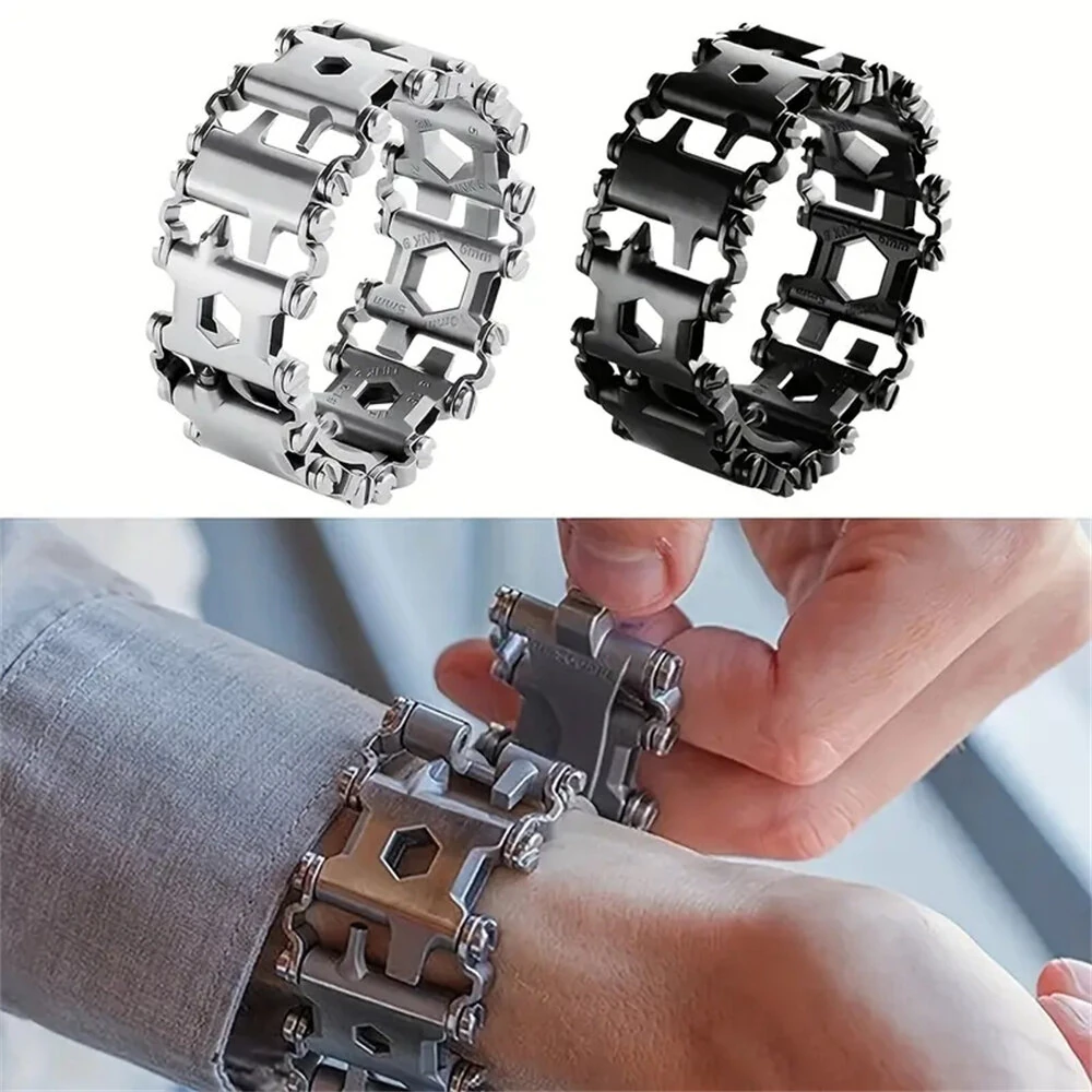 IPRee Multifunctional Bracelet Tool Stainless Steel Outdoor Bracelets 29 in 1 Bolt Screwdriver Bike Wrench Watch Strap Tools Kit — view 2