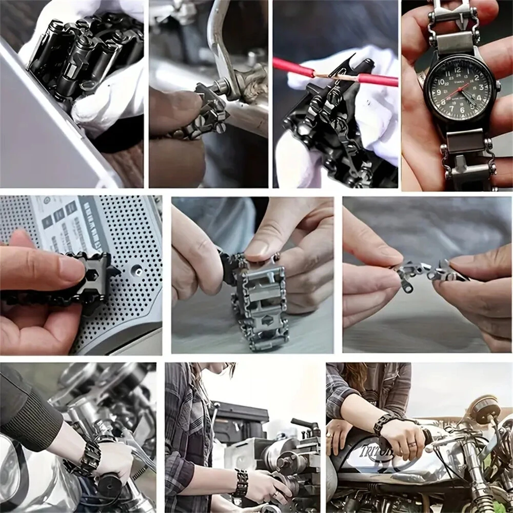IPRee Multifunctional Bracelet Tool Stainless Steel Outdoor Bracelets 29 in 1 Bolt Screwdriver Bike Wrench Watch Strap Tools Kit — view 3