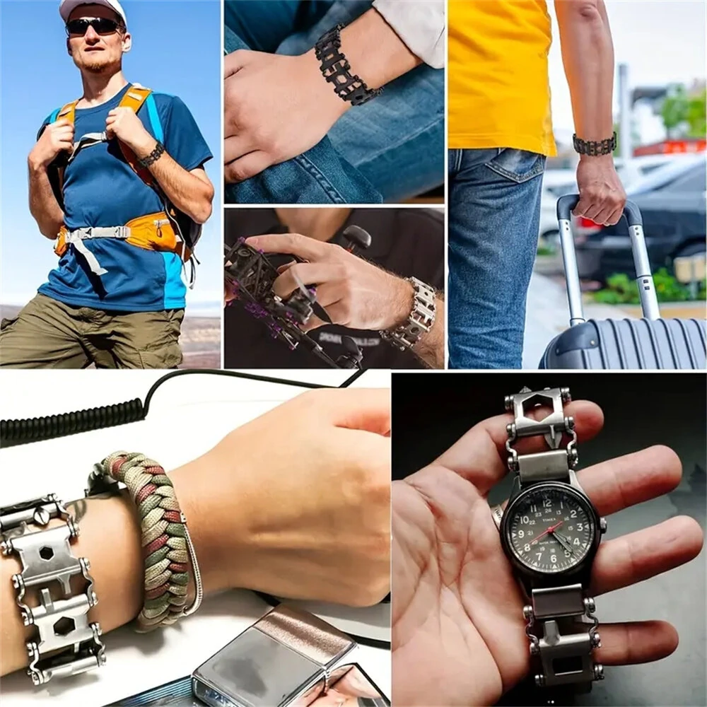 IPRee Multifunctional Bracelet Tool Stainless Steel Outdoor Bracelets 29 in 1 Bolt Screwdriver Bike Wrench Watch Strap Tools Kit — view 4