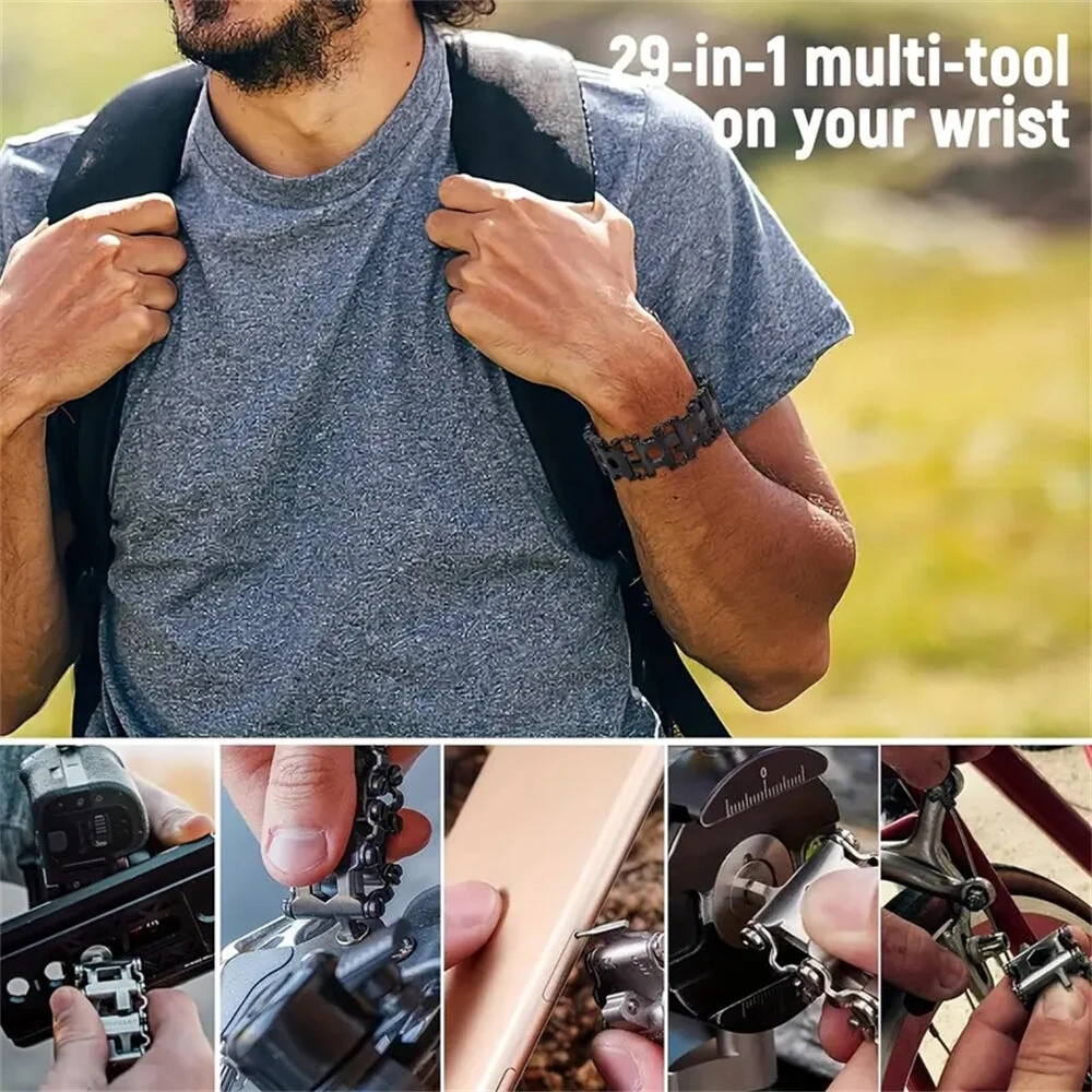 IPRee Multifunctional Bracelet Tool Stainless Steel Outdoor Bracelets 29 in 1 Bolt Screwdriver Bike Wrench Watch Strap Tools Kit — view 5