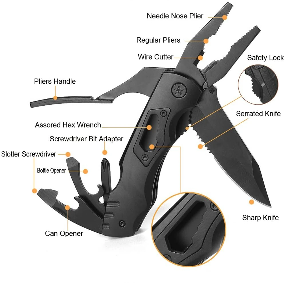 IPRee Multifunctional Pliers Outdoor Home Portable Outdoor Survival Folding Plier Screwdriver Hand Tool Car Emergency Tool — view 3