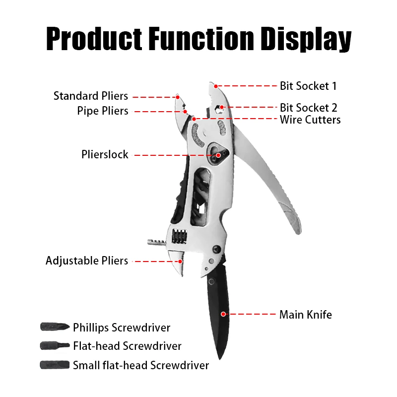 IPRee Multitool Pliers Pocket Knife Screwdriver Set Kit Adjustable Wrench Jaw Spanner Repair Outdoor Camping Survival Multi Tools — view 3