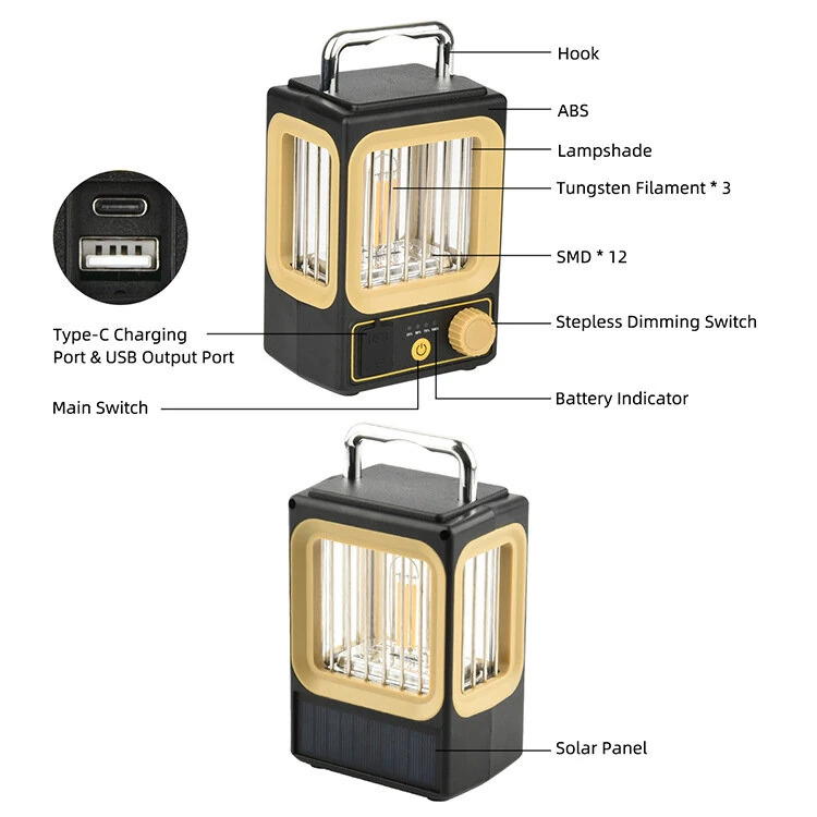 IPRee Outdoor Camping Lantern, USB, Soalr Rechargeable Flashlight, Portable Work Light, Tent Light, Featuring Stepless Dimming, Battery Level Display, And Power Output Function, Suitable for Outdoor Activities, Repairs, Work, Night Fishing — view 8