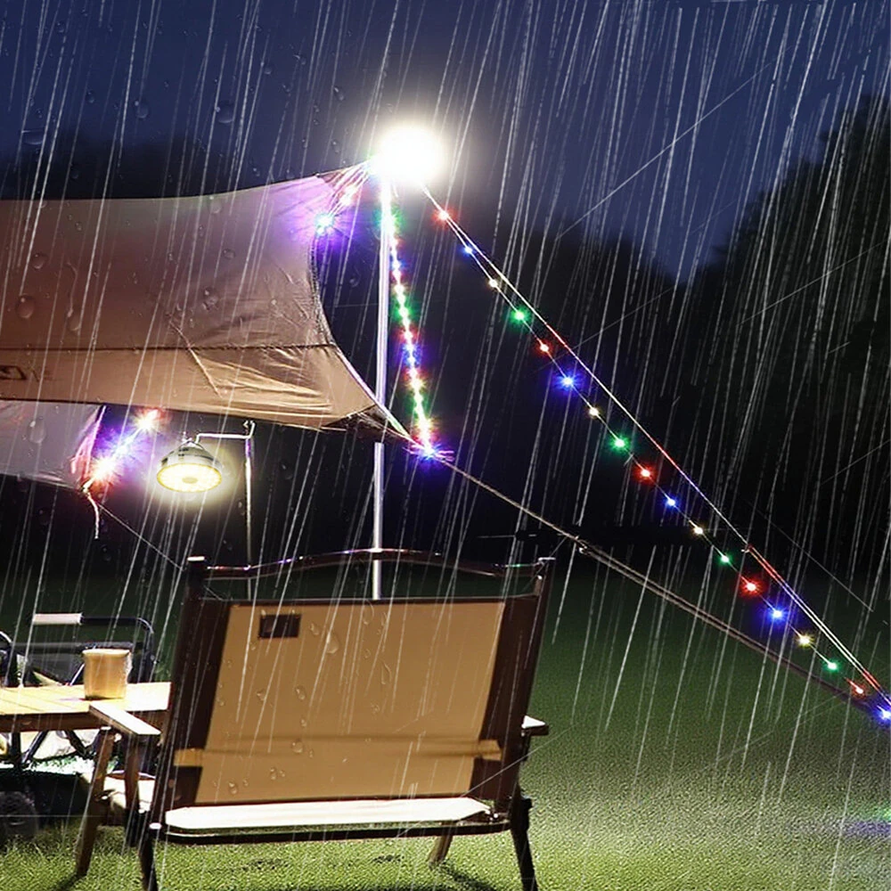 IPRee Outdoor Camping Light String Warm+Colorful Light 20M USB+Solar Rechargeable Waterproof Light Chain Portable Scalable Suspended Sky Tent Atmosphere String Light — view 7