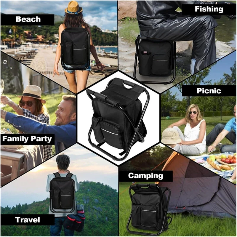 IPRee Outdoor Folding Camping Fishing Chair Stool Portable Backpack Cooler Insulated Picnic Bag Hiking Seat Table Bag Camping Fishing Gear — view 2