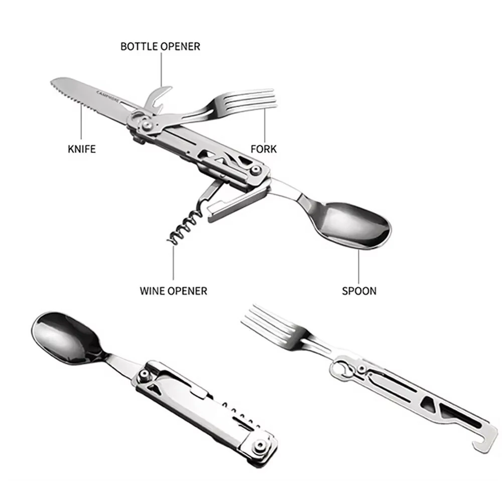 IPRee Outdoor Stainless Steel Multifunctional Camping Folding Knife Fork and Spoon Camping Equipment Panier Osier Camping Equipment — view 2