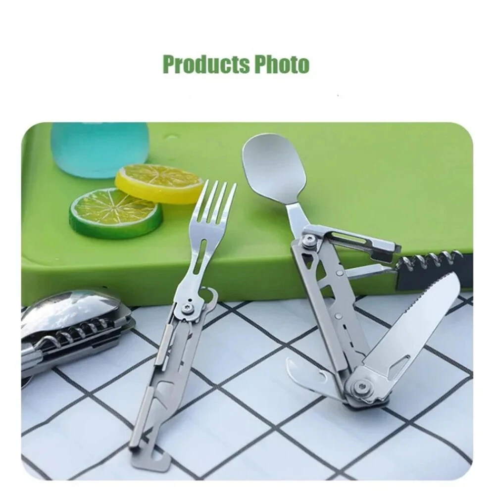 IPRee Outdoor Stainless Steel Multifunctional Camping Folding Knife Fork and Spoon Camping Equipment Panier Osier Camping Equipment — view 3