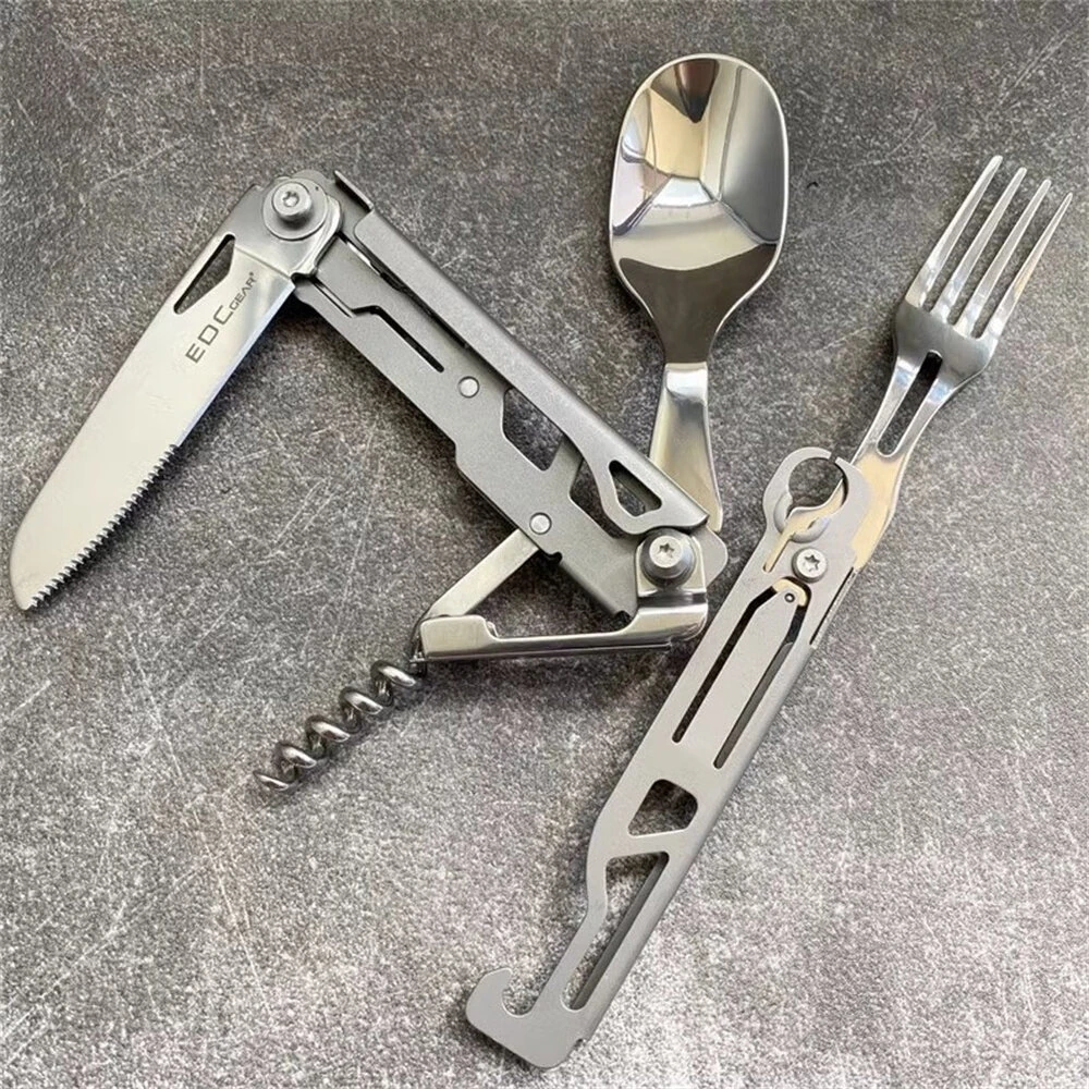 IPRee Outdoor Stainless Steel Multifunctional Camping Folding Knife Fork and Spoon Camping Equipment Panier Osier Camping Equipment — view 7