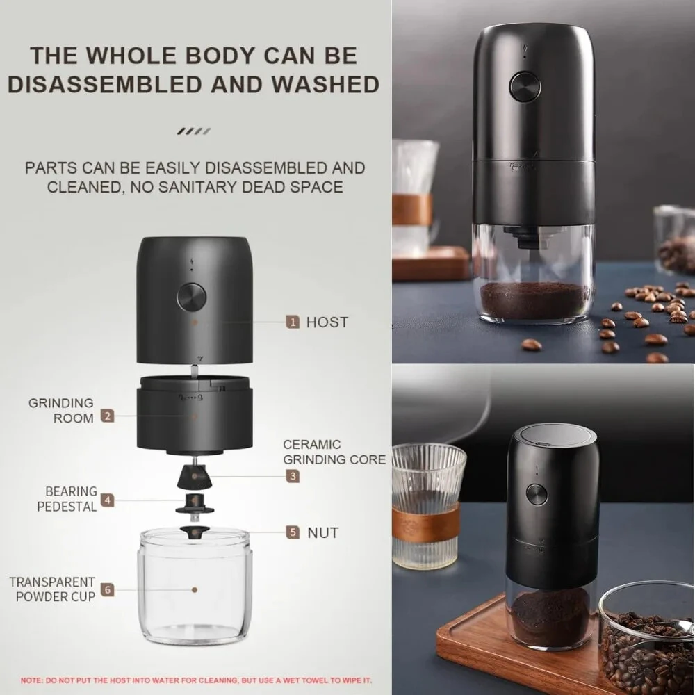 IPRee Portable Electric Coffee Grinder 1800mAh Strong Power Internal Adjustment Rechargeable Home Grinders Household Coffee Machine for Household Outdoor — view 4