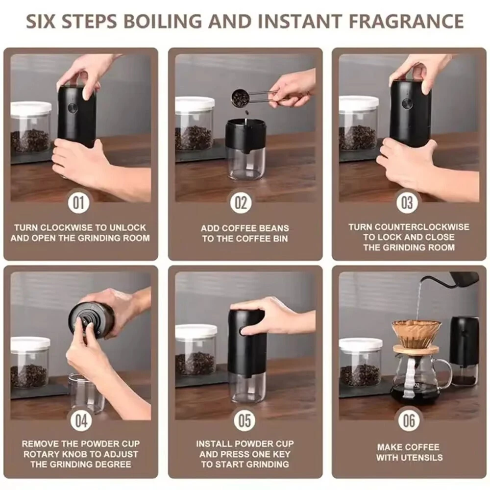 IPRee Portable Electric Coffee Grinder 1800mAh Strong Power Internal Adjustment Rechargeable Home Grinders Household Coffee Machine for Household Outdoor — view 7