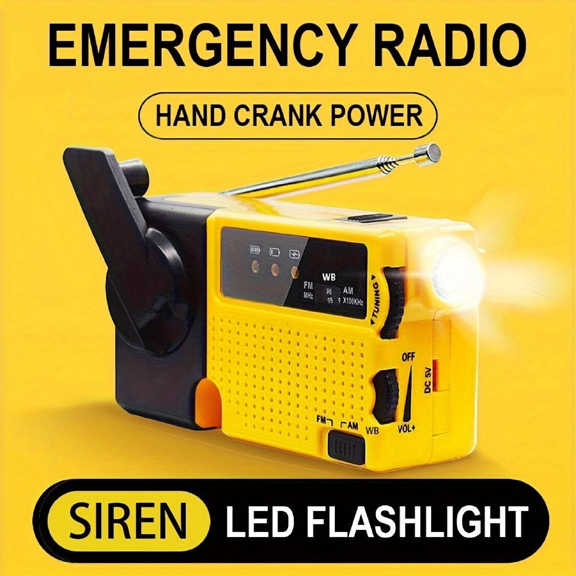 IPRee Portable Mini Hand-Crank Emergency Radio with AM/FM Weather Channels Built-in LED Flashlight Alarm — view 2