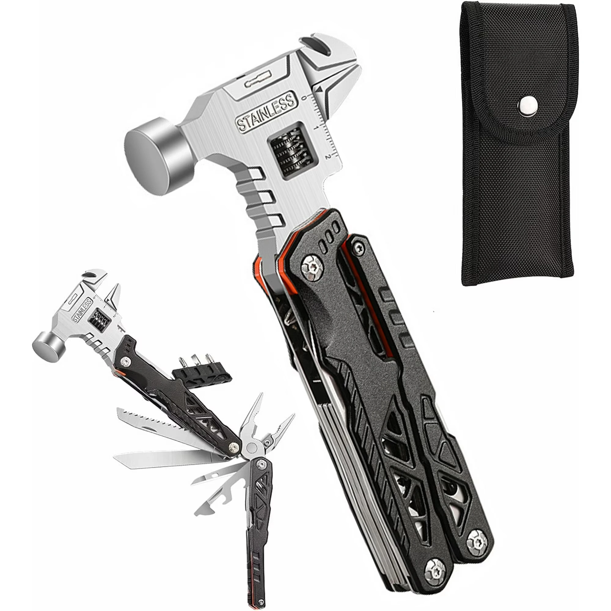 IPRee Portable Multifunctional Wrench Hammer Outdoor Camping Emergency Tools Combination Stainless Steel Folding Nail Hammer — image 1