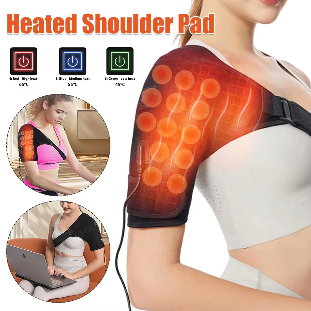 IPRee Portable Shoulder Support Heat Pad Adjustable 3-Level Settings Heating Electric Shoulder Wrap Heating Shoulder Support Belt for Men Women — view 2