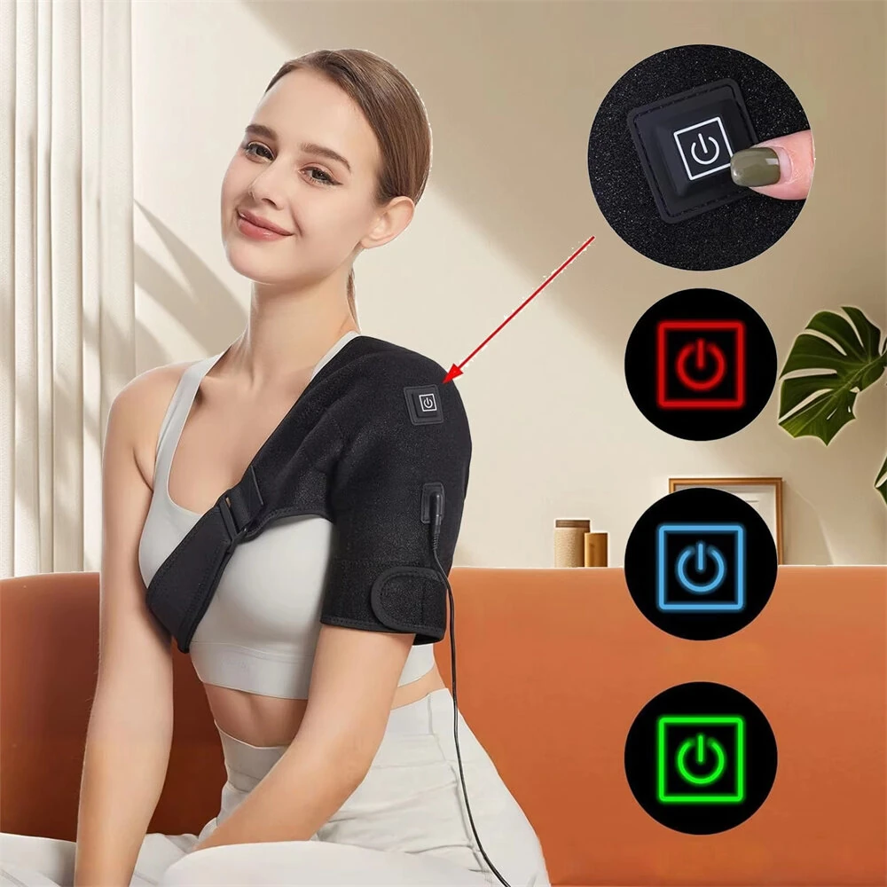 IPRee Portable Shoulder Support Heat Pad Adjustable 3-Level Settings Heating Electric Shoulder Wrap Heating Shoulder Support Belt for Men Women — view 3