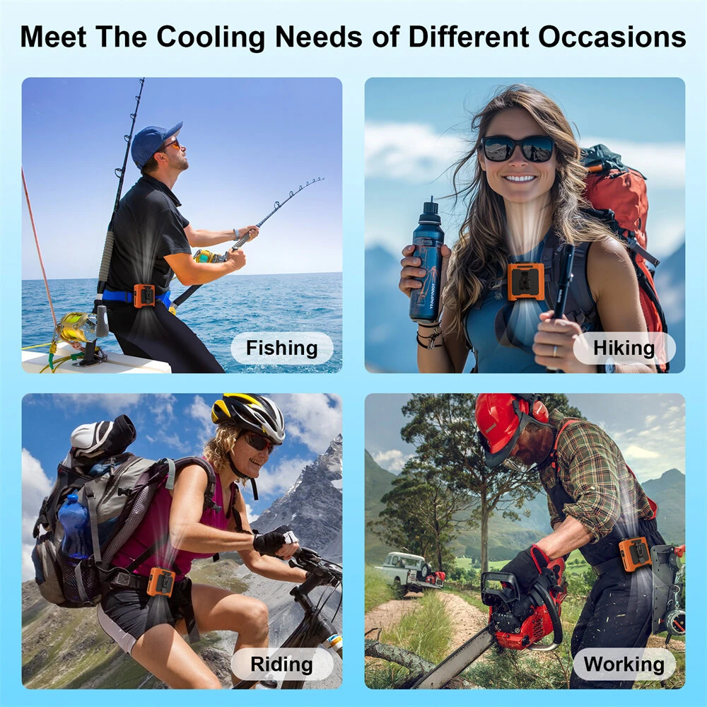 IPRee Portable Waist Fan 10000mAh USB Rechargeable Fan Outdoor Waist Clip Camping Fan Mini Hang Neck Fan with LED Light and Power Bank for Sports, Outdoor Work — view 5
