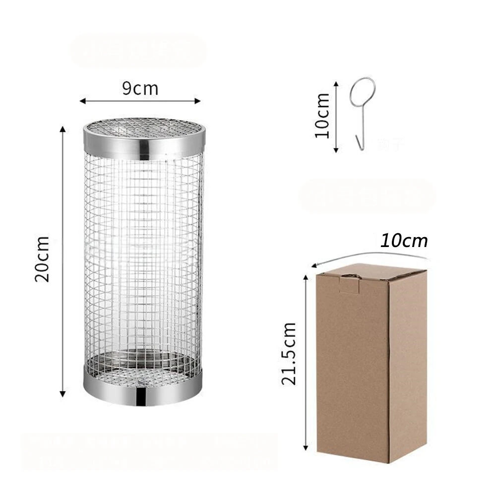 IPRee Round BBQ Basket Stainless Steel Rolling Grilling Basket Wire Mesh Cylinder Grill Basket Portable Outdoor Camping Barbecue Rack — view 10