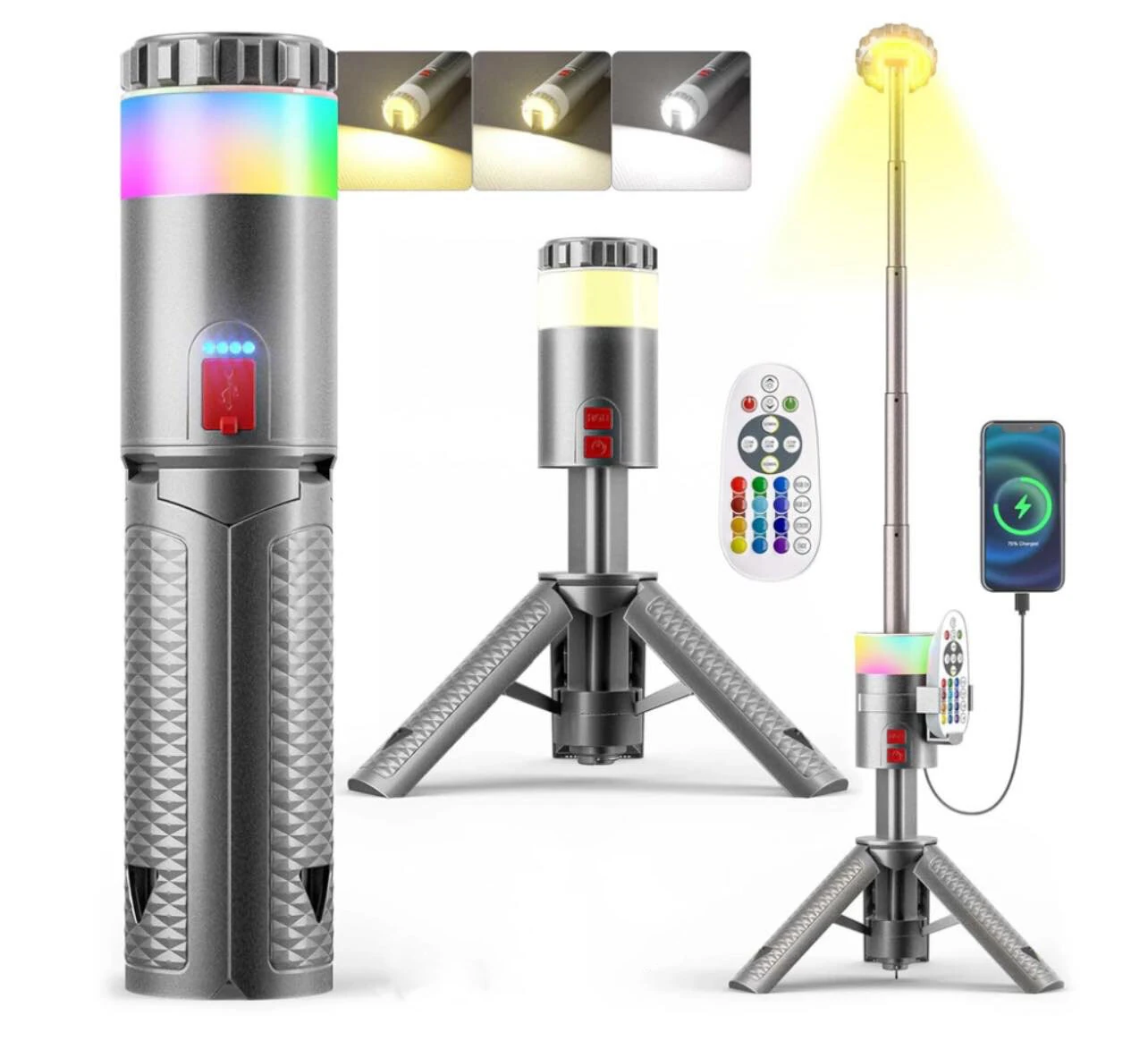 IPRee Telescopic Camping Lantern Rechargeable with 15 Color Temperatures 6000mAh Camping Essentials Portable Waterproof Lanterns for Power Outages, Emergency, Hiking — image 1