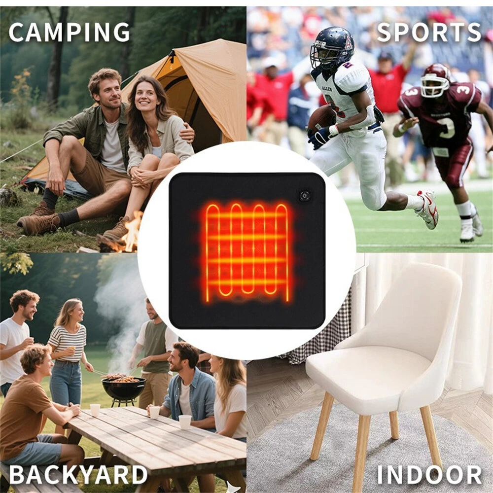 IPRee USB Heated Stadium Seat Cushion with 3 Adjustable Temperature Levels & 10H Auto Shut-Off - Portable Foldable Heating Pad for Sports Events, Outdoor Activities, Hiking, Office, Fishing, Home Travel — view 3