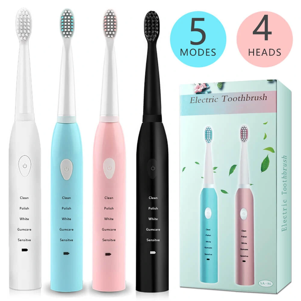 IPX7 Ultrasonic Electric Toothbrush 5 Modes USB Rechargeable Sonic Automatic Teeth Cleaner with 4 Brush Heads — view 3
