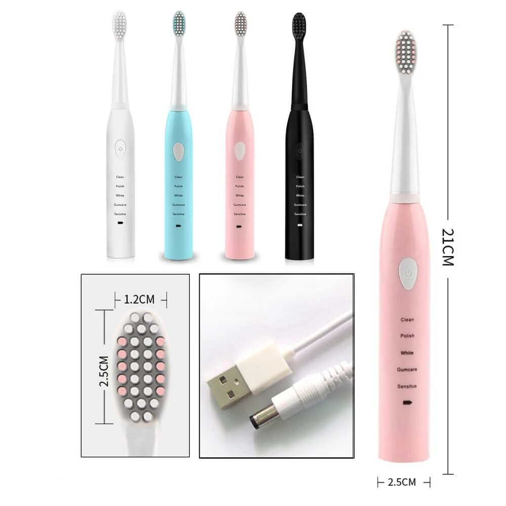 IPX7 Ultrasonic Electric Toothbrush 5 Modes USB Rechargeable Sonic Automatic Teeth Cleaner with 4 Brush Heads — view 4
