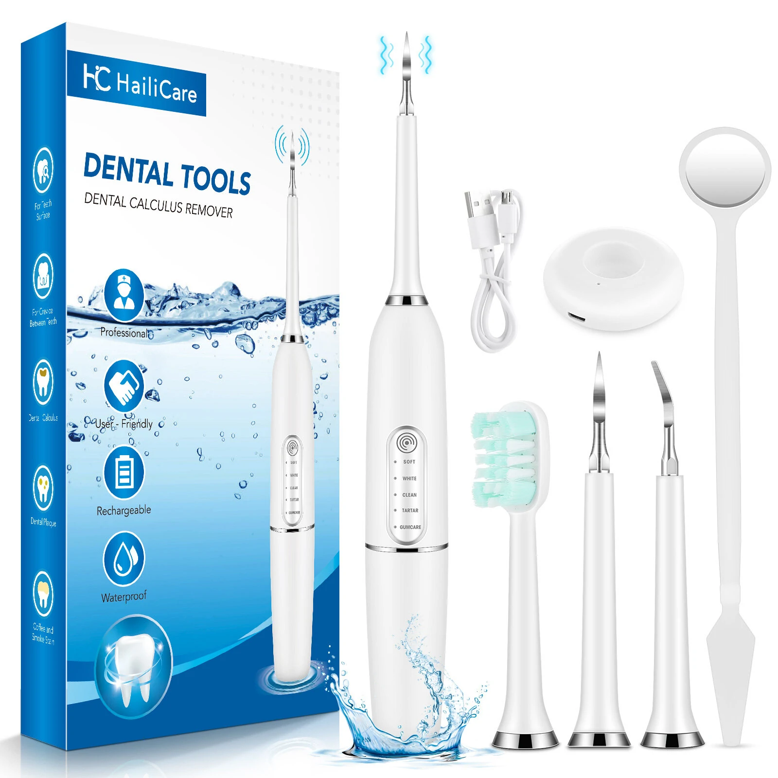 IPX7 Waterproof Electric Portable Sonic Dental Calculus Scaler Plaque Stains Cleaner Removal — IPX7