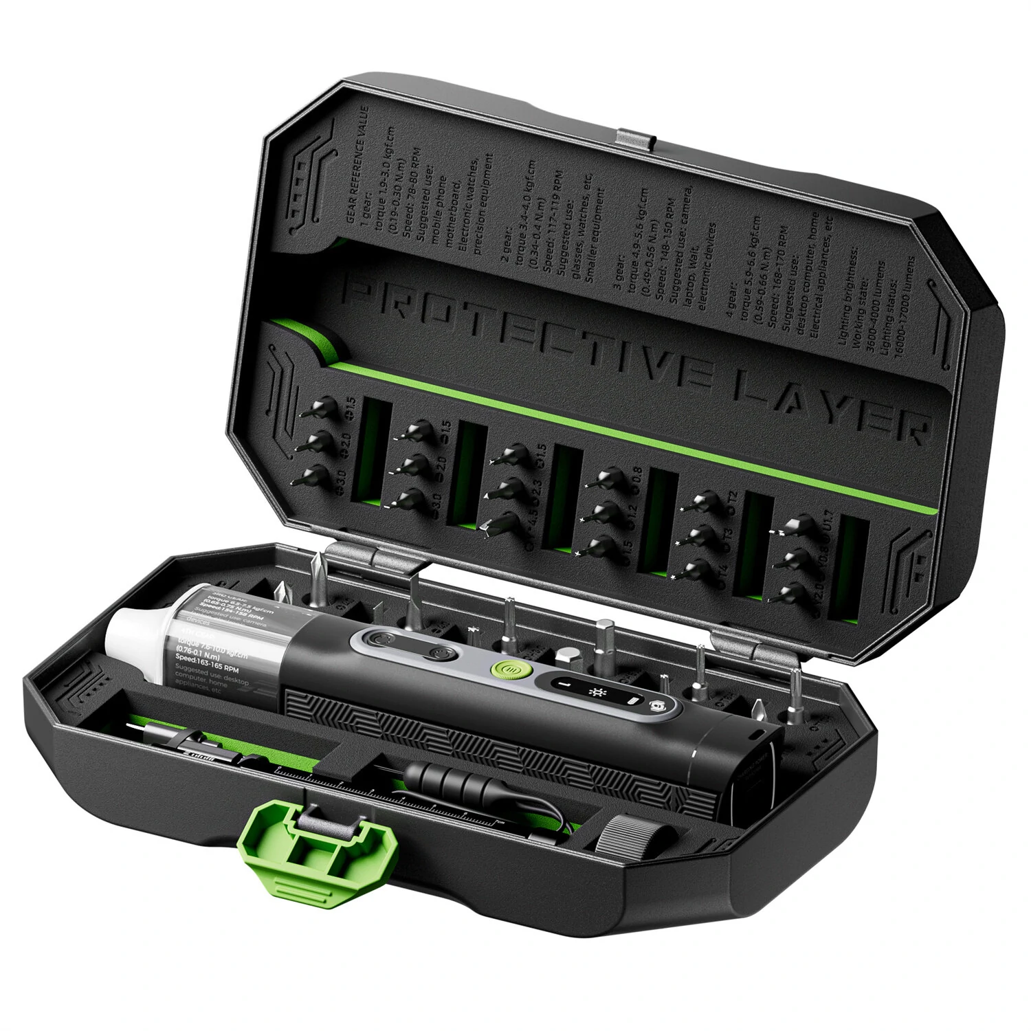 JAKEMY High Efficiency Patented Design Electric Screwdriver with 360° Shadowless Lighting 1500mah PD Charge Battery 4 Adjustable Gears 30 Screwdriver Bits Perfect for Home Appliances and Electronic Repairs