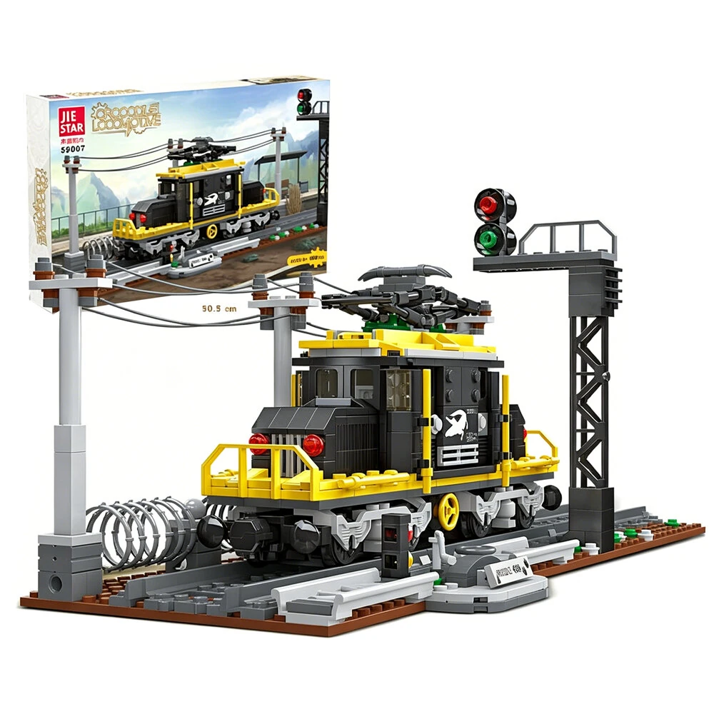 JIE-STAR 59007 59008 59009 Crocodile Locomotive Steam Train Snowpiercer Western Train Railway Toys Building Block Brick Assembly Kit Kids Christmas Gift — image 1