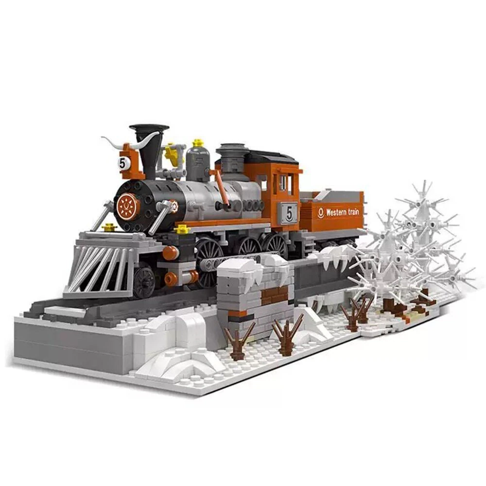 JIE-STAR 59007 59008 59009 Crocodile Locomotive Steam Train Snowpiercer Western Train Railway Toys Building Block Brick Assembly Kit Kids Christmas Gift — view 3