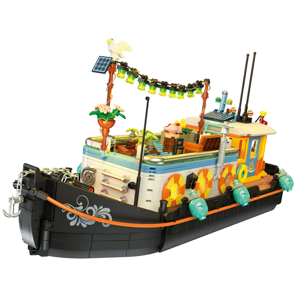 JIESTAR JJ9202 Canal Narrowboat Houseboat Creative MOC Building Blocks with LED Lights 1306pcs for Adults Children Birthday Holiday Gifts — view 6
