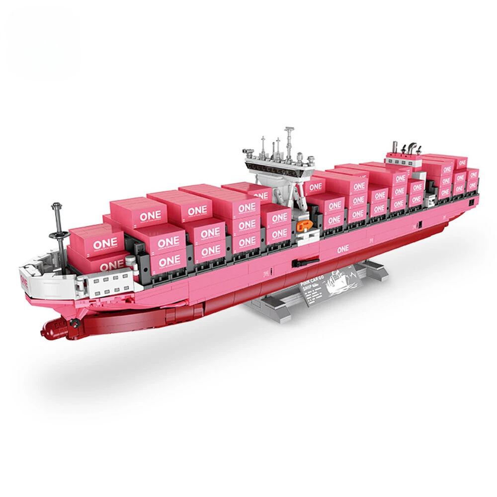 JIESTAR JJ9217 Pink Cargo Container Ship Model Building Blocks 1446PCS Assembly Kit Brick DIY Toys for Adult Children Birthday Gift — view 3