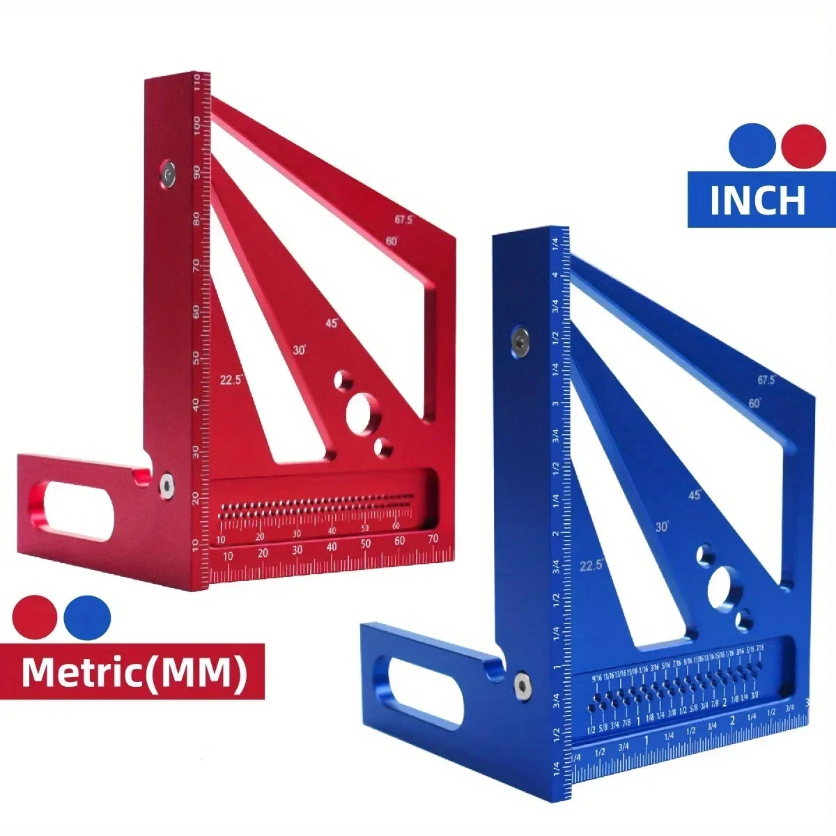 JIGHOLE 3D Multi-Angle Measuring Ruler Square Protractor MM/Inch Metric Imperial Durable Aluminum Alloy T-Type Triangle Scriber Tool Ideal for Woodworking Measuring Angles 22.5/30/45/60/67.5/90 Degrees — view 3