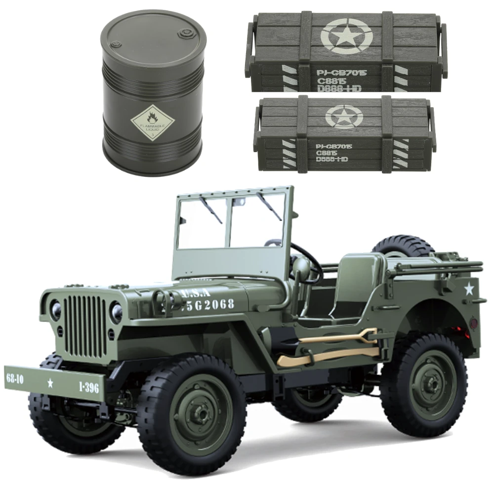 JJRC C8815 1/10 Willys Military Truck RC Car Parts Oil Drum Small Large Cartridges Box Vehicles Models Spare Decoration DIY Accessories — view 2