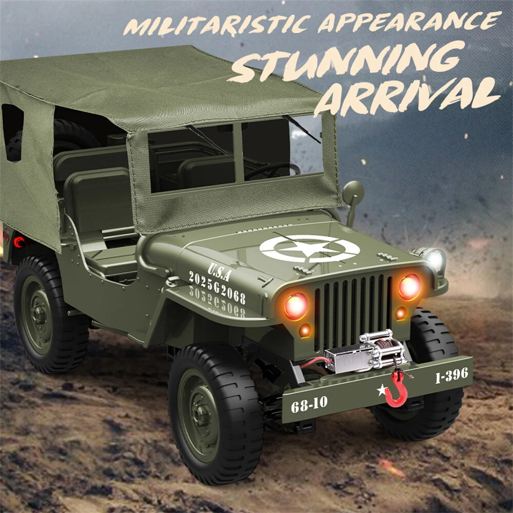 JJRC C8815 RTR 1/10 2.4G 4WD RC Car Willys Military Truck Off-Road Climbing LED Light Optional Winch Canopy Metal Frame Rock Crawler Full Proportional Vehicles Models Toys — view 3