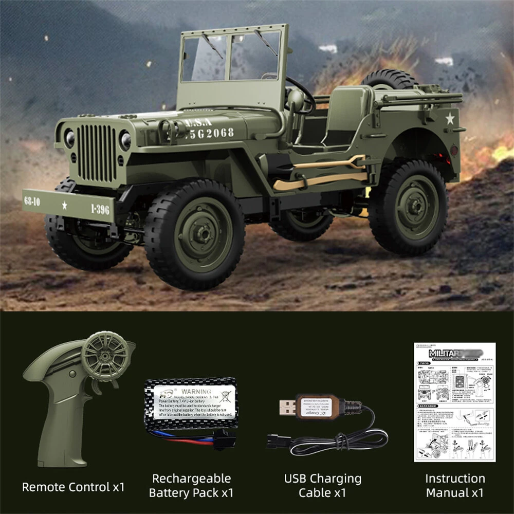 JJRC C8815 RTR 1/10 2.4G 4WD RC Car Willys Military Truck Off-Road Climbing LED Light Optional Winch Canopy Metal Frame Rock Crawler Full Proportional Vehicles Models Toys — view 6