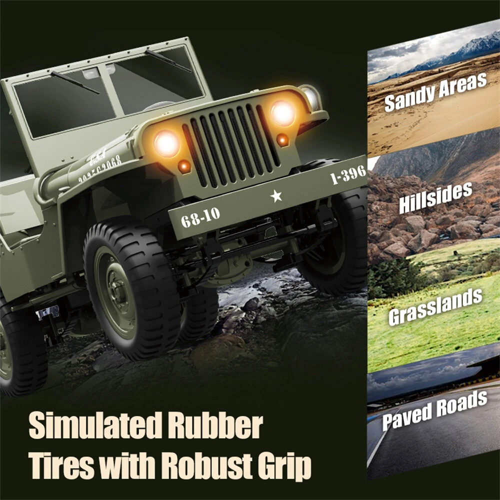 JJRC C8815 RTR 1/10 2.4G 4WD RC Car Willys Military Truck Off-Road Climbing LED Light Optional Winch Canopy Metal Frame Rock Crawler Full Proportional Vehicles Models Toys — view 7