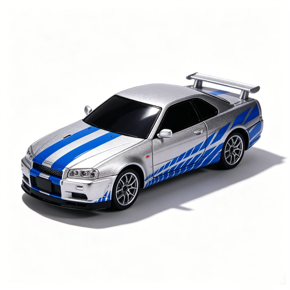 JKHL 1901-410D RTR 1/24 2.4G 4WD R34 Drift RC Car Alloy Body Shell LED Light On-Road Full Proportional High Speed Racing Vehicles Models Toys