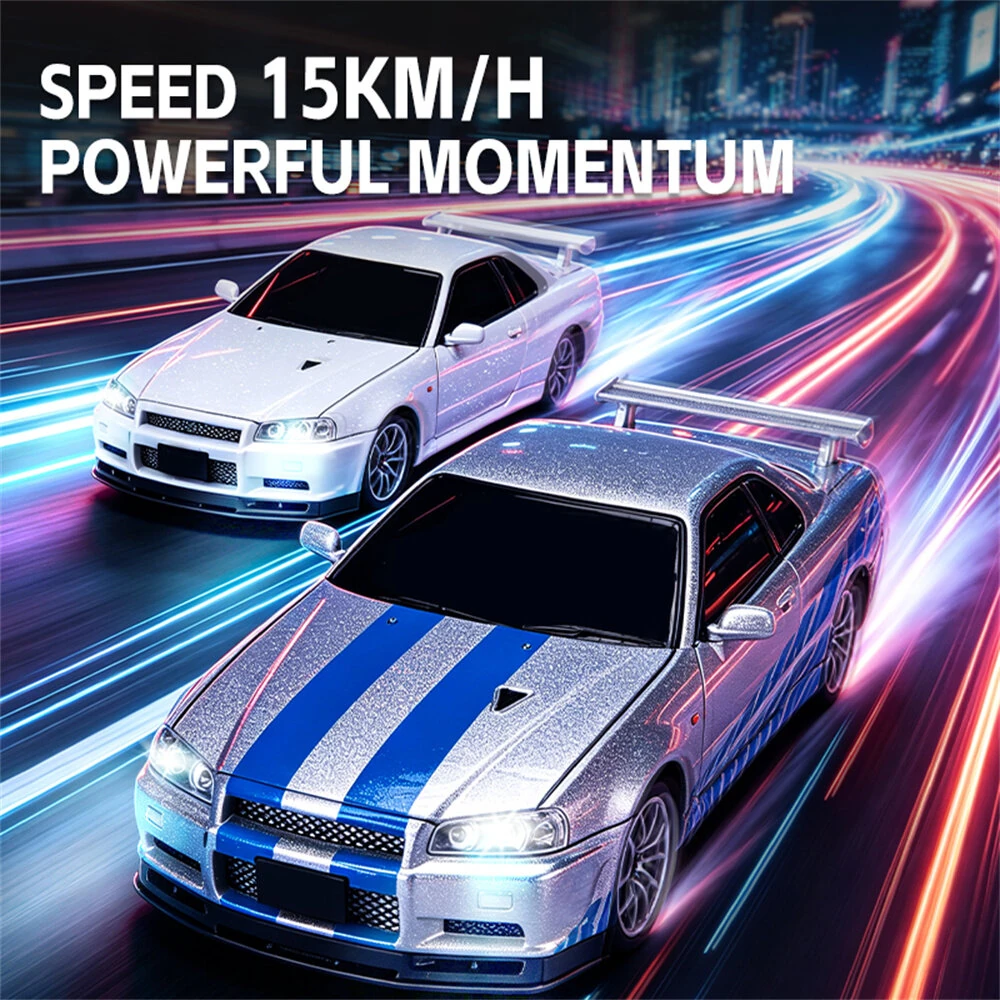 JKHL 1901-410D RTR 1/24 2.4G 4WD R34 Drift RC Car Alloy Body Shell LED Light On-Road Full Proportional High Speed Racing Vehicles Models Toys — view 2