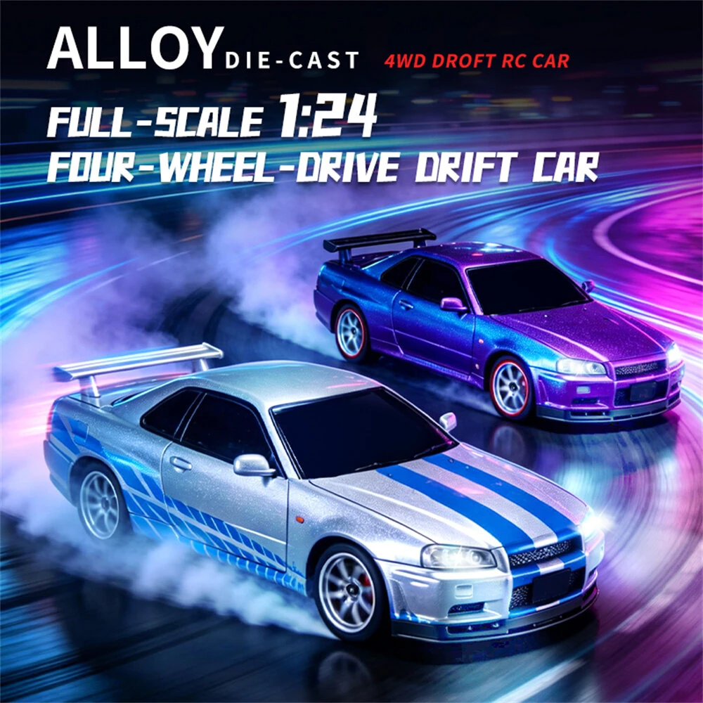JKHL 1901-410D RTR 1/24 2.4G 4WD R34 Drift RC Car Alloy Body Shell LED Light On-Road Full Proportional High Speed Racing Vehicles Models Toys — view 3