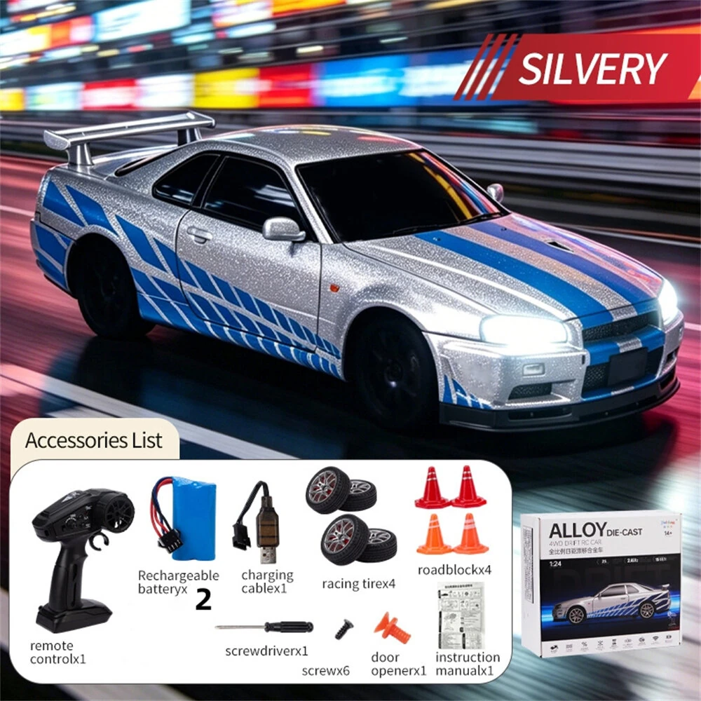 JKHL 1901-410D RTR 1/24 2.4G 4WD R34 Drift RC Car Alloy Body Shell LED Light On-Road Full Proportional High Speed Racing Vehicles Models Toys — view 9
