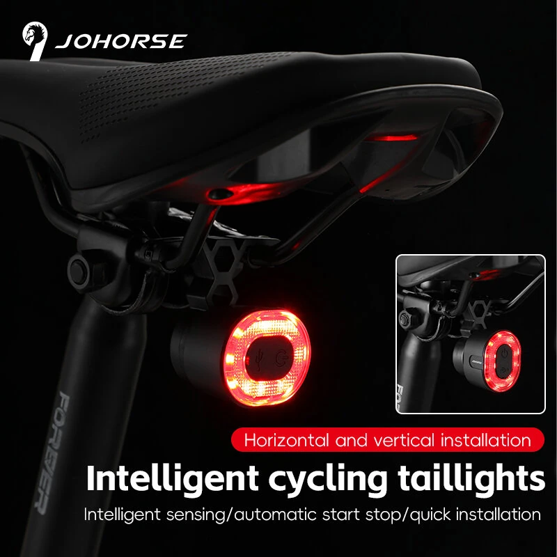 JOHORSE Smart Brake Sensing Bike Taillight USB-C Rechargeable 300mAh 4 Modes IPX5 Waterproof Bicycle Rear Light Safety Ebike Accessory — view 2
