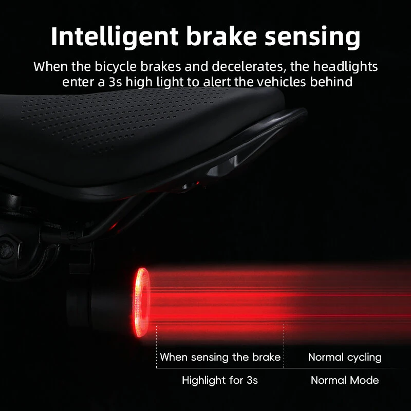 JOHORSE Smart Brake Sensing Bike Taillight USB-C Rechargeable 300mAh 4 Modes IPX5 Waterproof Bicycle Rear Light Safety Ebike Accessory — view 3