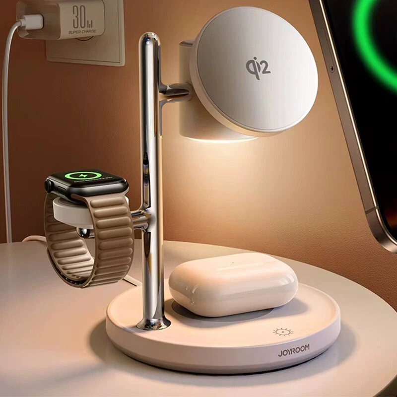 Joyroom JR-W23 Qi2 15W 4-in-1 Magnetic Wireless Charger Stand with Touch Control Night-Lamp Fast Wireless Charging Bracket for Smart Phones for iPhone 17 17 Pro 16 15 14 Pro Max 13 12 for Xiaomi 17pro for Oppo Find X9 for Airpods for Apple Watch — image 1